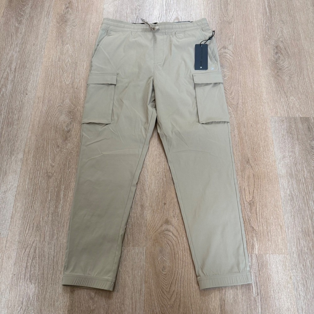 Kenneth Cole Tech Jogger Active Cargo Pants Mens S Khaki Stretch Utility NWT